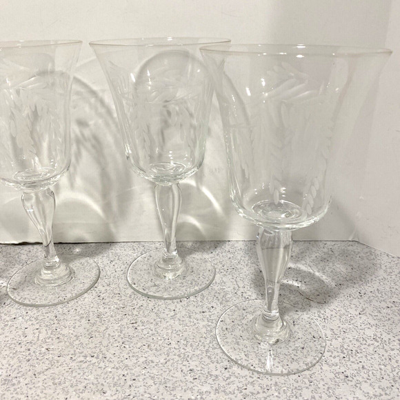Vintage Sasaki SAS28 Clear Etched Crystal Wine Glasses (4) Mid Century Elegant - Picture 4 of 7